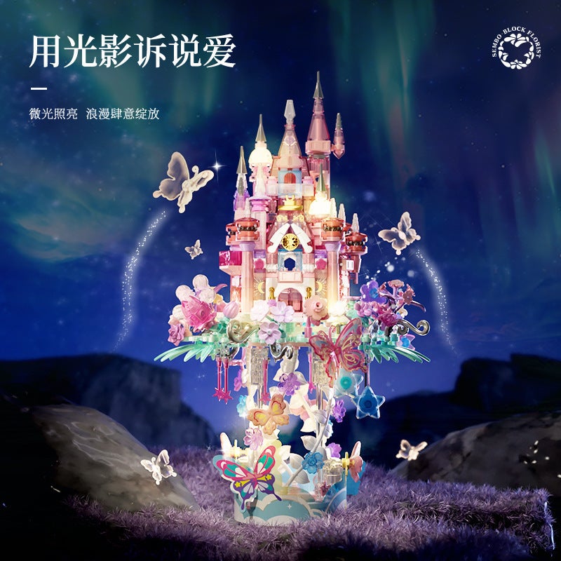 Senbao 611105 Huayan Castle With Lights Assembled Building Blocks Toy Girls Pink Gift Ornaments - Image 4